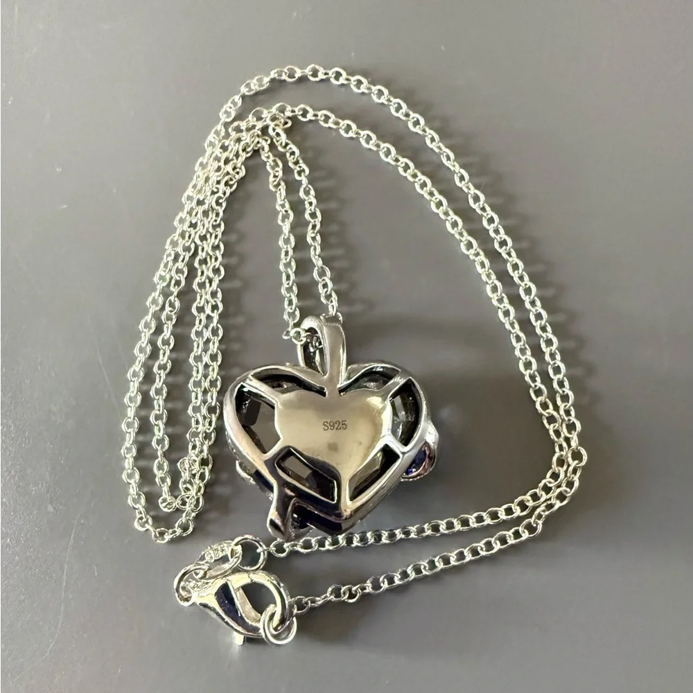 Sterling Silver Heart Topaz Colored Pendant W/ Sterling Plate Chain